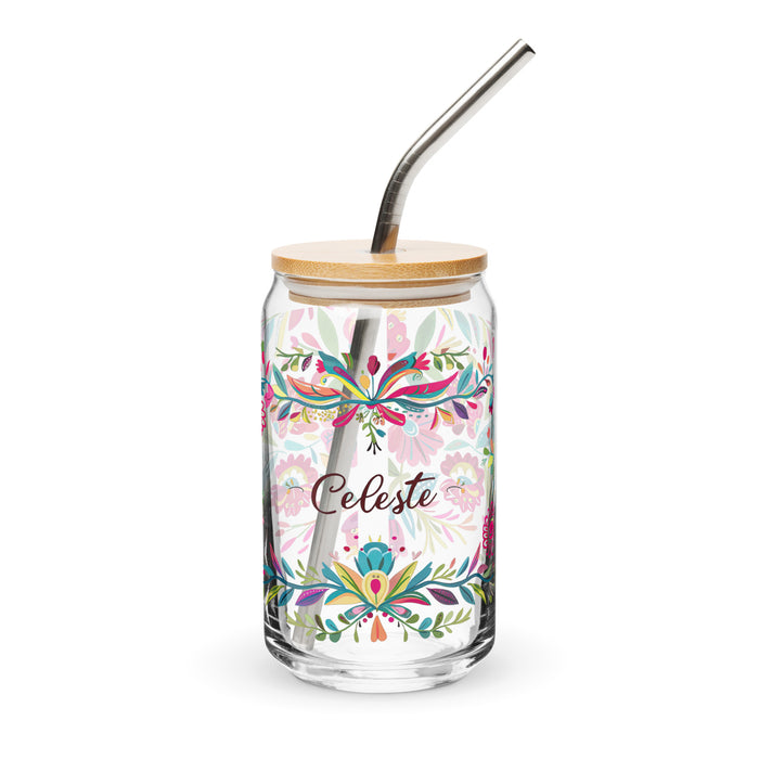 Celeste Exclusive Name Art Piece Can-Shaped Glass Home Office Work Mexican Spanish Pride Gift Cup One-Of-A-Kind Calligraphy Glass | C12