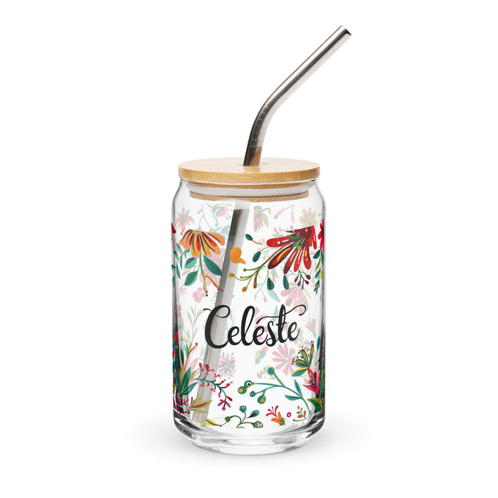 Celeste Exclusive Name Art Piece Can-Shaped Glass Home Office Work Mexican Spanish Pride Gift Cup One-Of-A-Kind Calligraphy Glass | C13