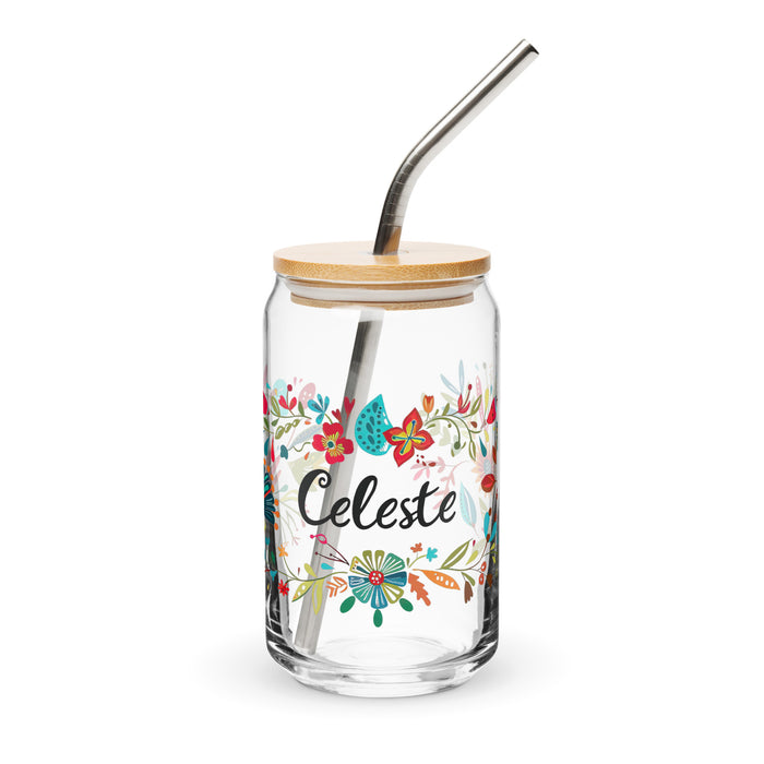 Celeste Exclusive Name Art Piece Can-Shaped Glass Home Office Work Mexican Spanish Pride Gift Cup One-Of-A-Kind Calligraphy Glass | C15