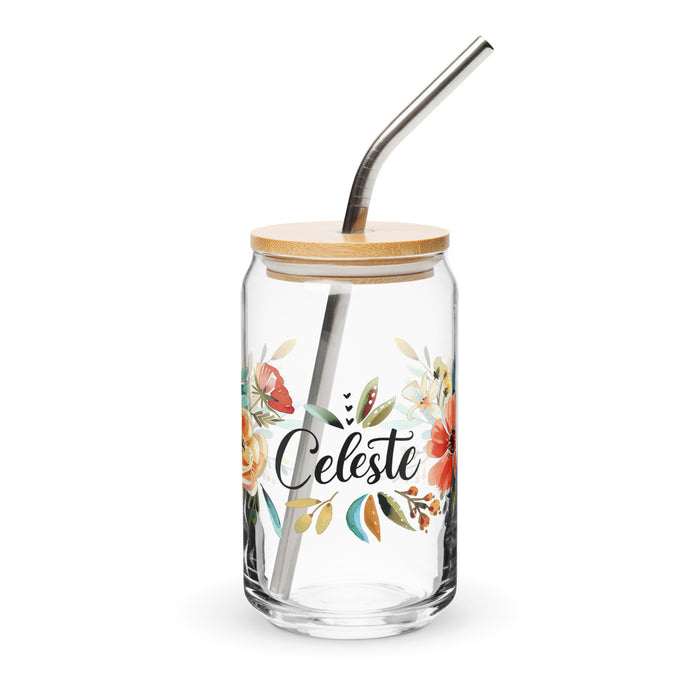 Celeste Exclusive Name Art Piece Can-Shaped Glass Home Office Work Mexican Spanish Pride Gift Cup One-Of-A-Kind Calligraphy Glass | C16