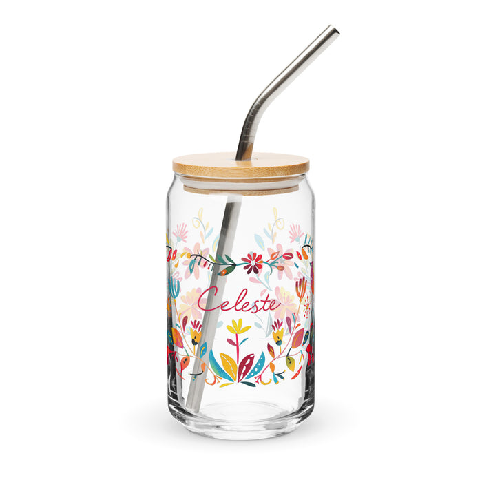 Celeste Exclusive Name Art Piece Can-Shaped Glass Home Office Work Mexican Spanish Pride Gift Cup One-Of-A-Kind Calligraphy Glass | C20