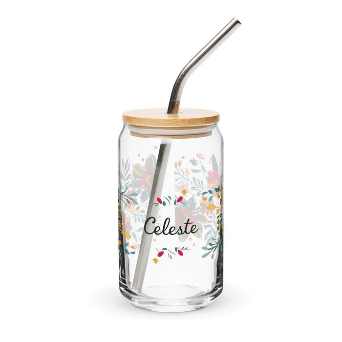 Celeste Exclusive Name Art Piece Can-Shaped Glass Home Office Work Mexican Spanish Pride Gift Cup One-Of-A-Kind Calligraphy Glass | C21