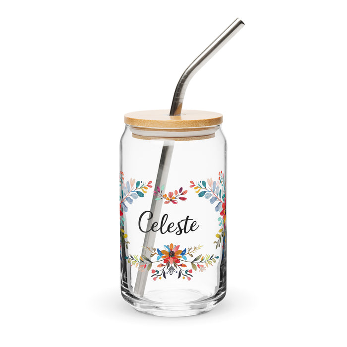 Celeste Exclusive Name Art Piece Can-Shaped Glass Home Office Work Mexican Spanish Pride Gift Cup One-Of-A-Kind Calligraphy Glass | C23