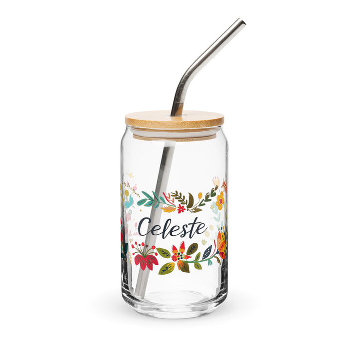 Celeste Exclusive Name Art Piece Can-Shaped Glass Home Office Work Mexican Spanish Pride Gift Cup One-Of-A-Kind Calligraphy Glass | C24