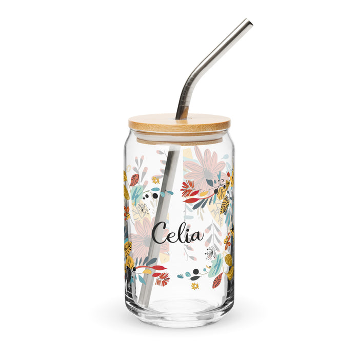 Celia Exclusive Name Art Piece Can-Shaped Glass Home Office Work Mexican Spanish Pride Gift Cup One-Of-A-Kind Calligraphy Glass | C3