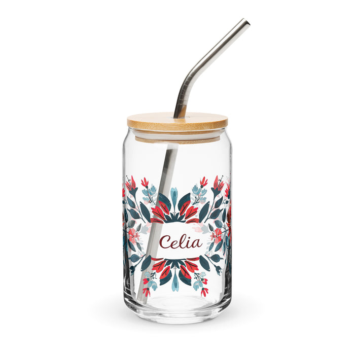 Celia Exclusive Name Art Piece Can-Shaped Glass Home Office Work Mexican Spanish Pride Gift Cup One-Of-A-Kind Calligraphy Glass | C5