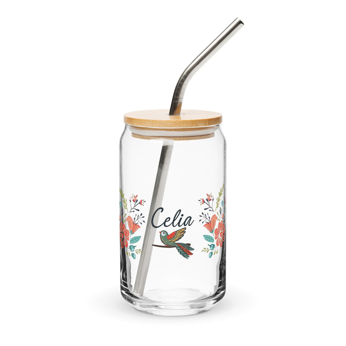 Celia Exclusive Name Art Piece Can-Shaped Glass Home Office Work Mexican Spanish Pride Gift Cup One-Of-A-Kind Calligraphy Glass | C6