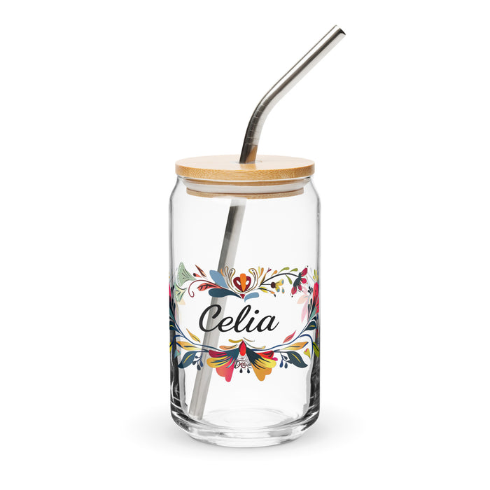 Celia Exclusive Name Art Piece Can-Shaped Glass Home Office Work Mexican Spanish Pride Gift Cup One-Of-A-Kind Calligraphy Glass | C7