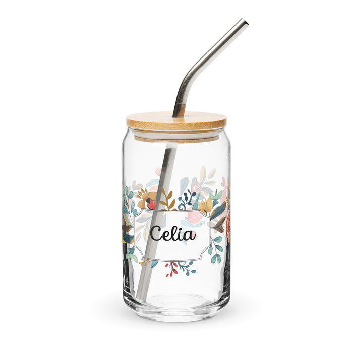 Celia Exclusive Name Art Piece Can-Shaped Glass Home Office Work Mexican Spanish Pride Gift Cup One-Of-A-Kind Calligraphy Glass | C8