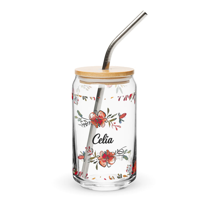 Celia Exclusive Name Art Piece Can-Shaped Glass Home Office Work Mexican Spanish Pride Gift Cup One-Of-A-Kind Calligraphy Glass | C9