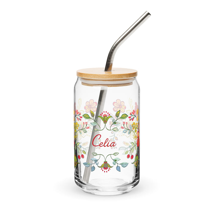 Celia Exclusive Name Art Piece Can-Shaped Glass Home Office Work Mexican Spanish Pride Gift Cup One-Of-A-Kind Calligraphy Glass | C11