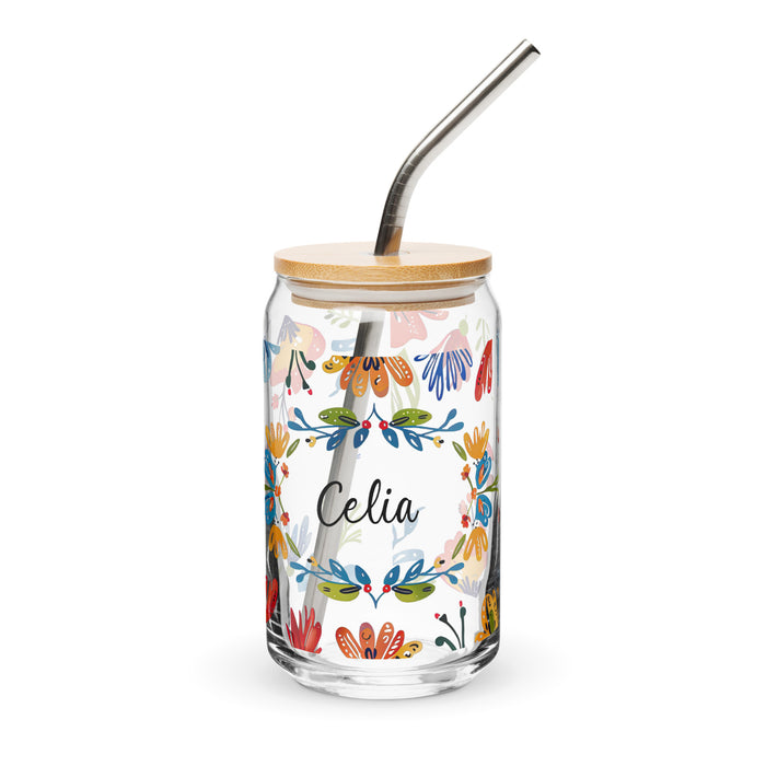 Celia Exclusive Name Art Piece Can-Shaped Glass Home Office Work Mexican Spanish Pride Gift Cup One-Of-A-Kind Calligraphy Glass | C15