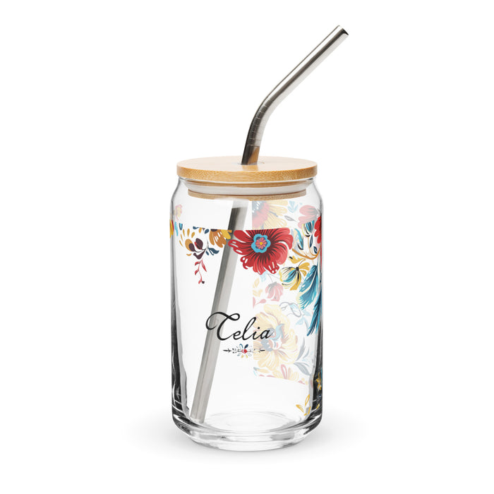 Celia Exclusive Name Art Piece Can-Shaped Glass Home Office Work Mexican Spanish Pride Gift Cup One-Of-A-Kind Calligraphy Glass | C20