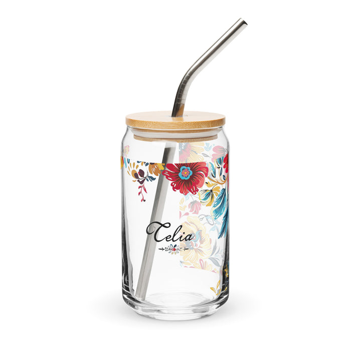 Celia Exclusive Name Art Piece Can-Shaped Glass Home Office Work Mexican Spanish Pride Gift Cup One-Of-A-Kind Calligraphy Glass | C21