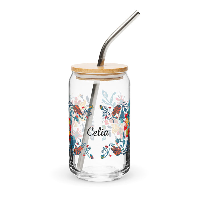 Celia Exclusive Name Art Piece Can-Shaped Glass Home Office Work Mexican Spanish Pride Gift Cup One-Of-A-Kind Calligraphy Glass | C25