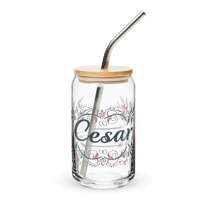 César Exclusive Name Art Piece Can-Shaped Glass Home Office Work Mexican Spanish Pride Gift Cup One-Of-A-Kind Calligraphy Glass | C3