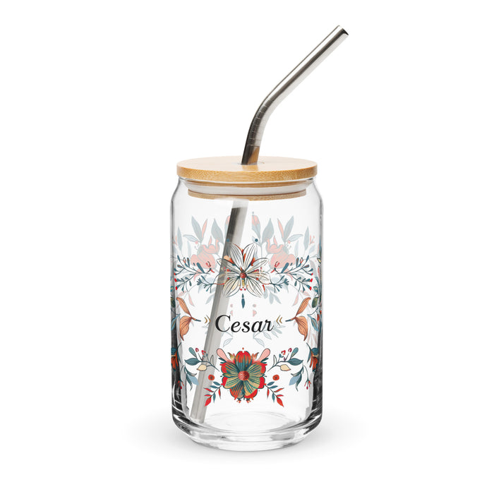 César Exclusive Name Art Piece Can-Shaped Glass Home Office Work Mexican Spanish Pride Gift Cup One-Of-A-Kind Calligraphy Glass | C5