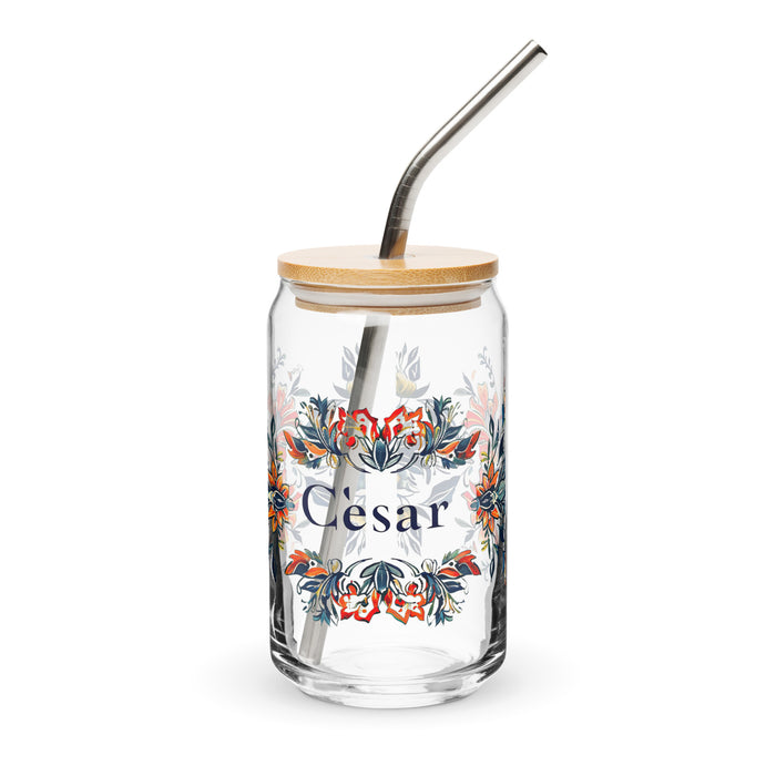 César Exclusive Name Art Piece Can-Shaped Glass Home Office Work Mexican Spanish Pride Gift Cup One-Of-A-Kind Calligraphy Glass | C7