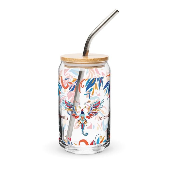 Pièce d'art exclusive Antonella en verre en forme de canette pour la maison, le bureau, le travail, la fierté mexicaine et espagnole, tasse cadeau, verre de calligraphie unique en son genre | A1