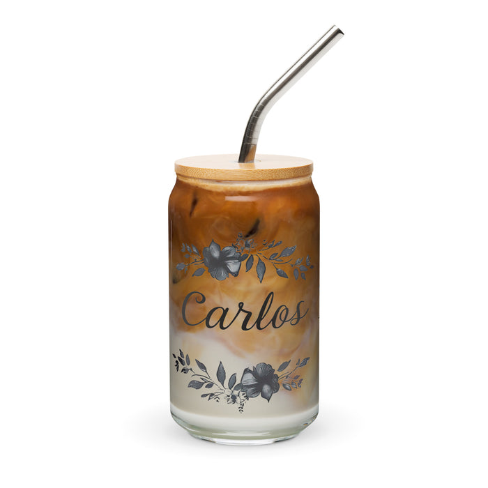 Carlos Exclusive Name Art Piece Can-Shaped Glass Home Office Work Mexican Spanish Pride Gift Cup One-Of-A-Kind Calligraphy Glass | C3