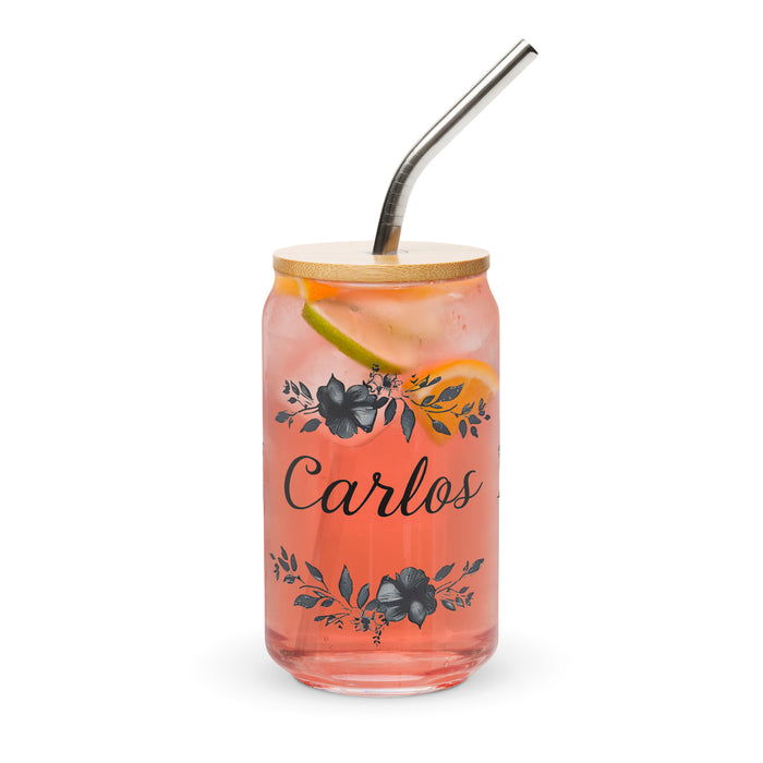 Carlos Exclusive Name Art Piece Can-Shaped Glass Home Office Work Mexican Spanish Pride Gift Cup One-Of-A-Kind Calligraphy Glass | C3