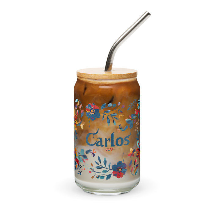 Carlos Exclusive Name Art Piece Can-Shaped Glass Home Office Work Mexican Spanish Pride Gift Cup One-Of-A-Kind Calligraphy Glass | C28