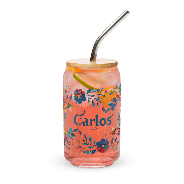 Carlos Exclusive Name Art Piece Can-Shaped Glass Home Office Work Mexican Spanish Pride Gift Cup One-Of-A-Kind Calligraphy Glass | C28