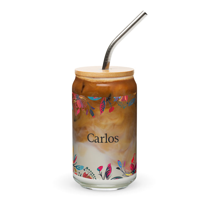 Carlos Exclusive Name Art Piece Can-Shaped Glass Home Office Work Mexican Spanish Pride Gift Cup One-Of-A-Kind Calligraphy Glass | C27