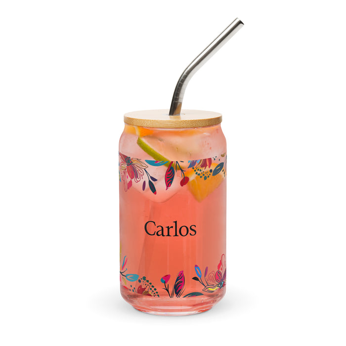 Carlos Exclusive Name Art Piece Can-Shaped Glass Home Office Work Mexican Spanish Pride Gift Cup One-Of-A-Kind Calligraphy Glass | C27