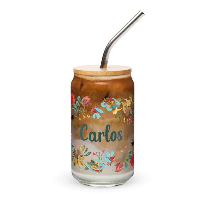 Carlos Exclusive Name Art Piece Can-Shaped Glass Home Office Work Mexican Spanish Pride Gift Cup One-Of-A-Kind Calligraphy Glass | C25