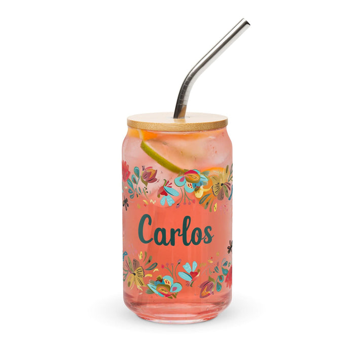 Carlos Exclusive Name Art Piece Can-Shaped Glass Home Office Work Mexican Spanish Pride Gift Cup One-Of-A-Kind Calligraphy Glass | C25