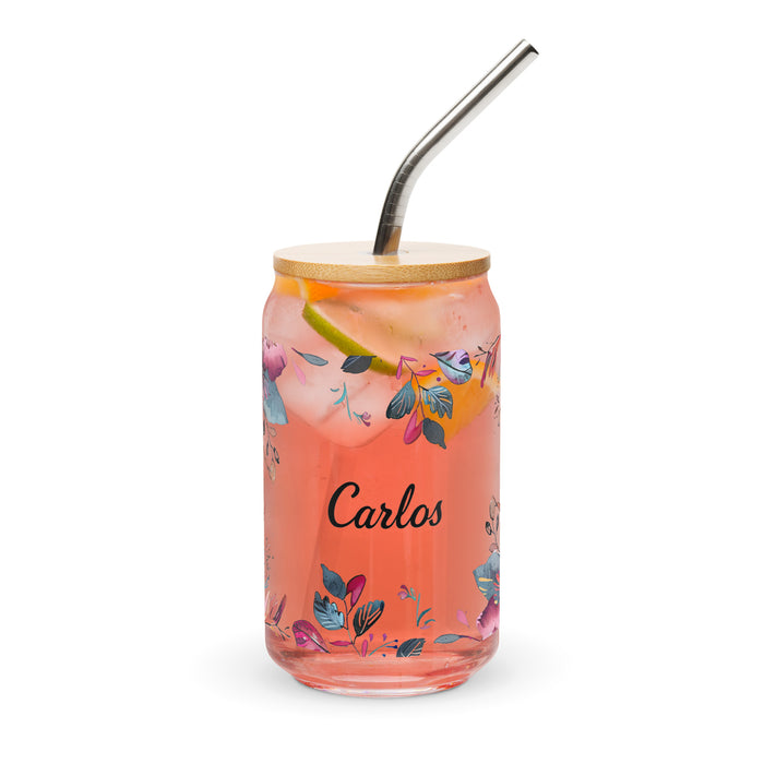 Carlos Exclusive Name Art Piece Can-Shaped Glass Home Office Work Mexican Spanish Pride Gift Cup One-Of-A-Kind Calligraphy Glass | C20