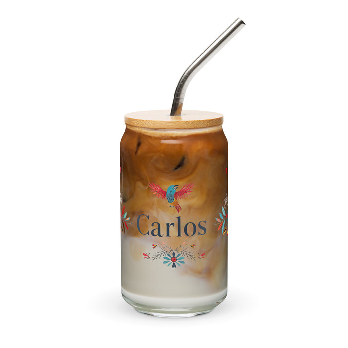 Carlos Exclusive Name Art Piece Can-Shaped Glass Home Office Work Mexican Spanish Pride Gift Cup One-Of-A-Kind Calligraphy Glass | C18