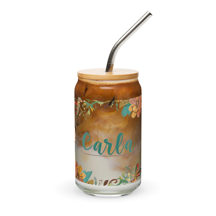 Carla Exclusive Name Art Piece Can-Shaped Glass Home Office Work Mexican Spanish Pride Gift Cup One-Of-A-Kind Calligraphy Glass | C3