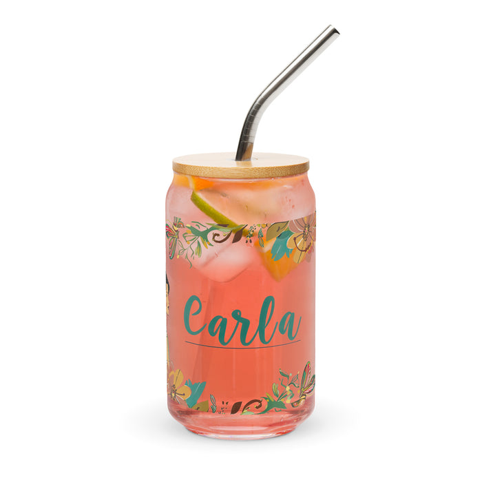 Carla Exclusive Name Art Piece Can-Shaped Glass Home Office Work Mexican Spanish Pride Gift Cup One-Of-A-Kind Calligraphy Glass | C3