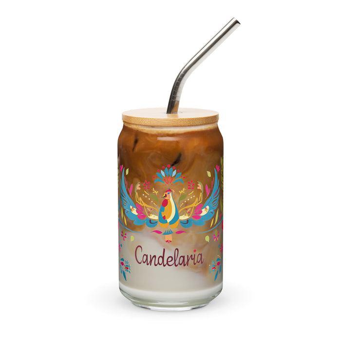 Candelaria Exclusive Name Art Piece Can-Shaped Glass Home Office Work Mexican Spanish Pride Gift Cup One-Of-A-Kind Calligraphy Glass | C18