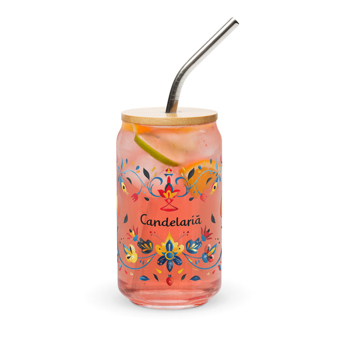 Candelaria Exclusive Name Art Piece Can-Shaped Glass Home Office Work Mexican Spanish Pride Gift Cup One-Of-A-Kind Calligraphy Glass | C10