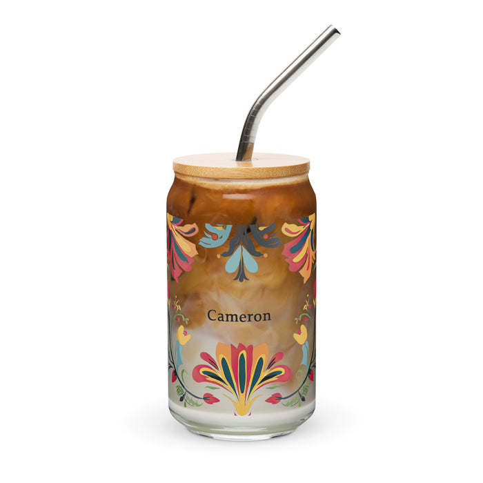 Cameron Exclusive Name Art Piece Can-Shaped Glass Home Office Work Mexican Spanish Pride Gift Cup One-Of-A-Kind Calligraphy Glass | C11