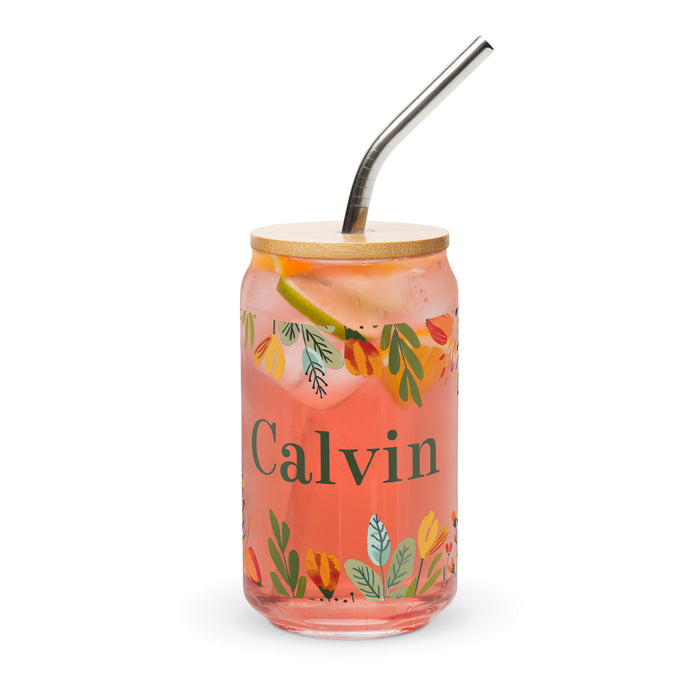 Calvin Exclusive Name Art Piece Can-Shaped Glass Home Office Work Mexican Spanish Pride Gift Cup One-Of-A-Kind Calligraphy Glass | C18