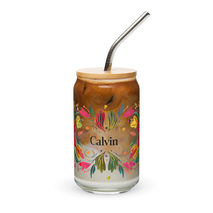 Calvin Exclusive Name Art Piece Can-Shaped Glass Home Office Work Mexican Spanish Pride Gift Cup One-Of-A-Kind Calligraphy Glass | C14