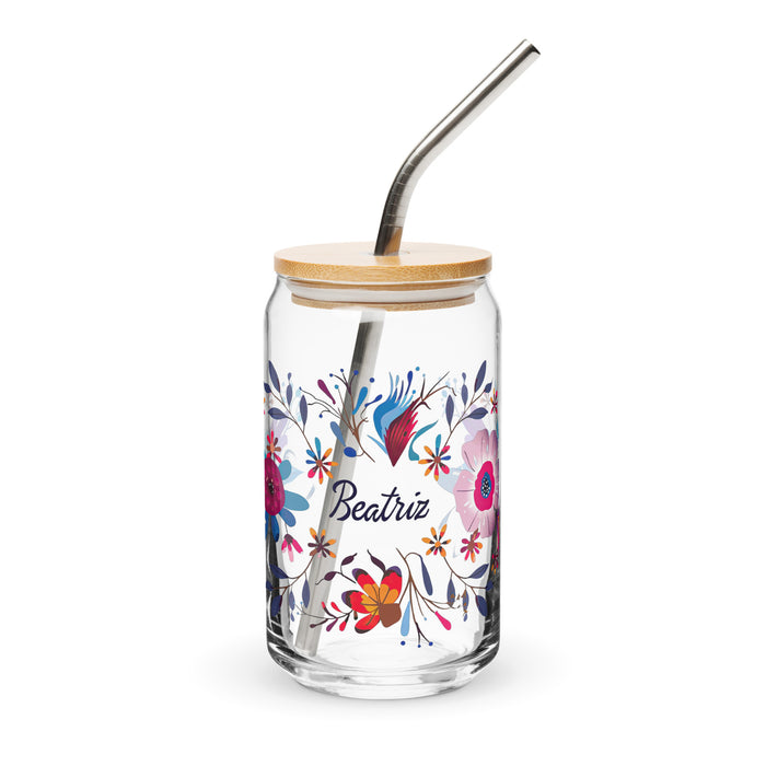 Beatriz Pièce d'art exclusive en forme de canette en verre pour la maison, le bureau, le travail, la fierté mexicaine et espagnole, tasse cadeau, verre de calligraphie unique en son genre | B12