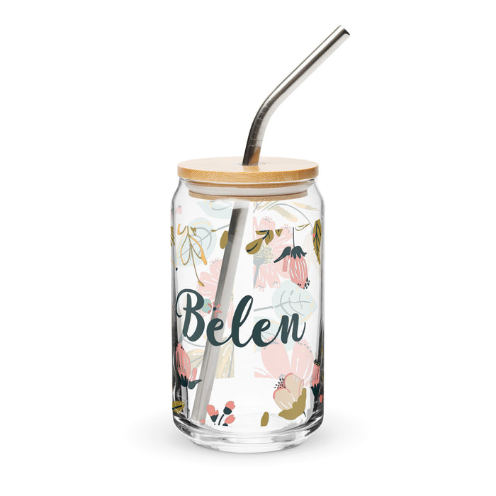 Belén Exklusives Namenskunstwerk, Dosenförmiges Glas, für Zuhause, Büro, Arbeit, mexikanischer und spanischer Stolz, Geschenktasse, einzigartiges Kalligraphieglas | B19