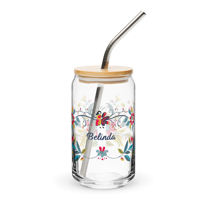 Belinda Pièce d'art exclusive en forme de canette en verre pour la maison, le bureau, le travail, la fierté mexicaine et espagnole, tasse cadeau, verre de calligraphie unique en son genre | B8