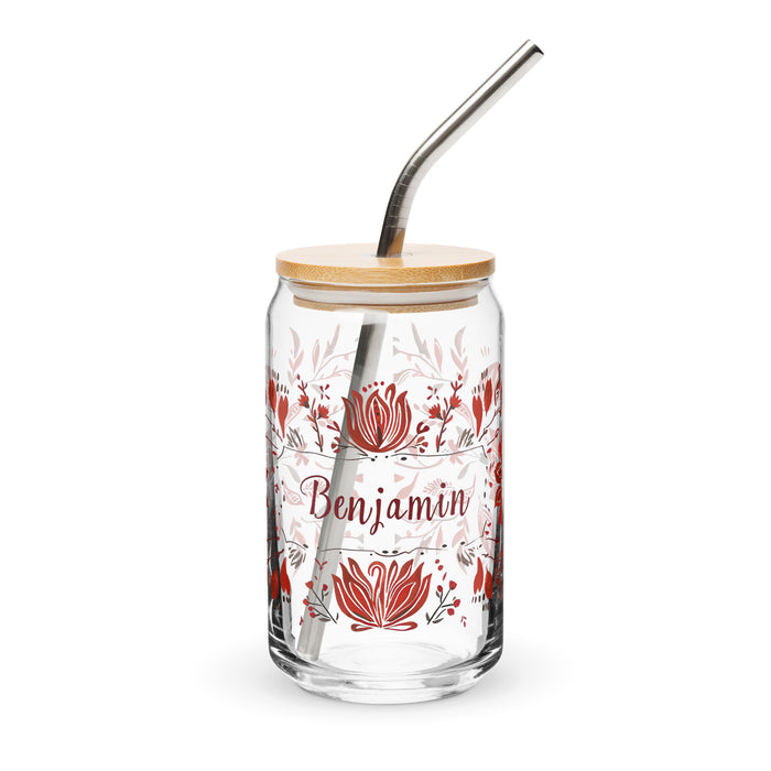 Pièce d'art exclusive avec nom de Benjamín en verre en forme de canette pour la maison, le bureau, le travail, la fierté mexicaine et espagnole, tasse cadeau, verre de calligraphie unique en son genre | B9