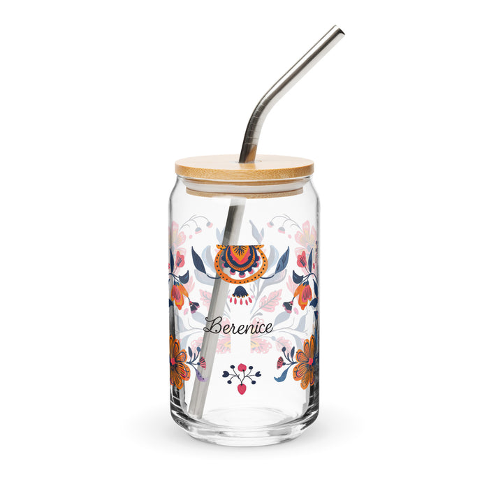 Pièce d'art exclusive avec nom de Berenice en verre en forme de canette pour la maison, le bureau, le travail, la fierté mexicaine et espagnole, tasse cadeau, verre de calligraphie unique en son genre | B8