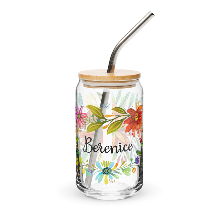 Pièce d'art exclusive avec nom de Berenice en verre en forme de canette pour la maison, le bureau, le travail, la fierté mexicaine et espagnole, tasse cadeau, verre de calligraphie unique en son genre | B21