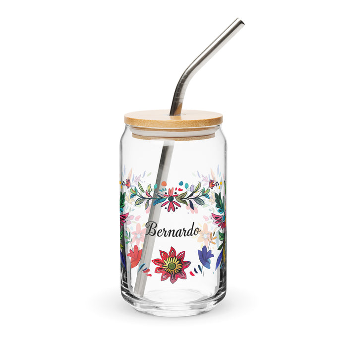 Bernardo Exclusive Name Art Piece Can-Shaped Glass Home Office Work Mexican Spanish Pride Gift Cup One-Of-A-Kind Calligraphy Glass | B14