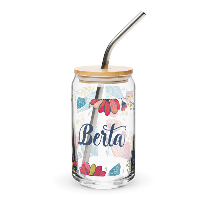 Pieza de arte con nombre exclusivo de Berta, vaso de vidrio con forma de lata, regalo para el hogar, la oficina, el trabajo, el orgullo mexicano, vaso de vidrio con caligrafía única en su tipo | B4