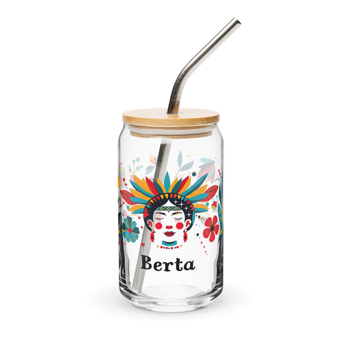 Pièce d'art exclusive avec nom de Berta en verre en forme de canette pour la maison, le bureau, le travail, la fierté mexicaine et espagnole, tasse cadeau, verre de calligraphie unique en son genre | B11