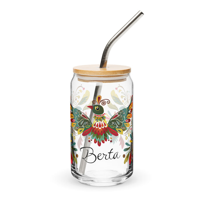 Berta Exclusive Name Art Piece Can-Shaped Glass Home Office Work Mexican Spanish Pride Gift Cup One-Of-A-Kind Calligraphy Glass | B14